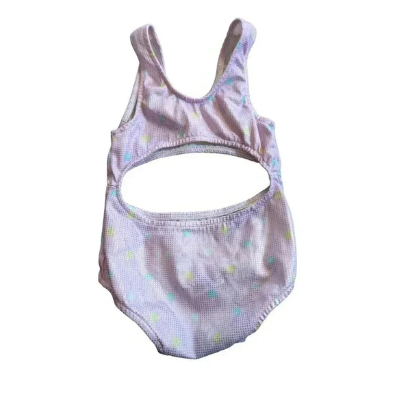 Vintage 90s Croissant Toddler Girl One Piece Swimsuit 24 Months Pink Silver - Picture 7 of 8